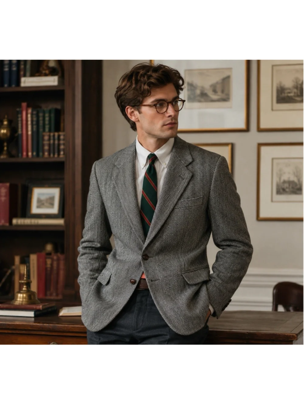 Vintage 100% Wool Herringbone Tweed Blazer 42S Academia Ivy Preppy Sport Coat
